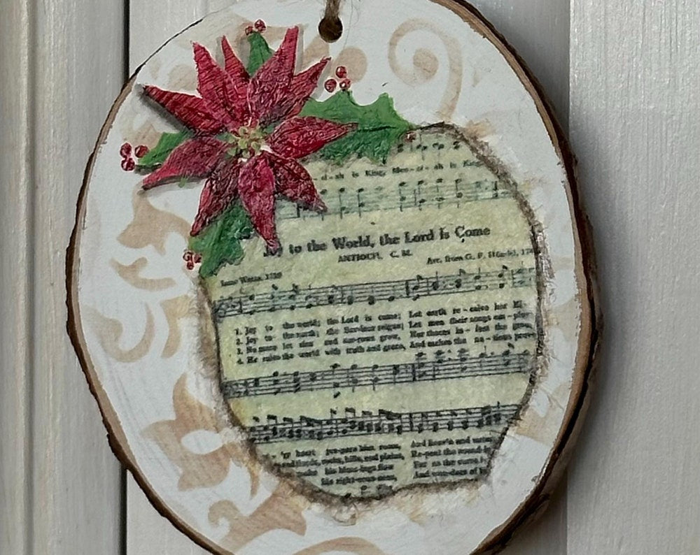 Hand-Painted Christmas Carol Ornaments – Poinsettia and Holly